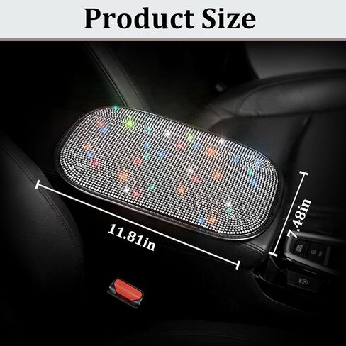 for White Bling Car Armrest Cover with Diamond Rhinestones - Universal Center Console Cover Protector with Side Pockets for Car Accessories fit Women fit Most Cars, Trucks, and SUV. in Saudi Arabia