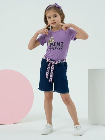Kids Toddler Girls Summer Clothes Leopard Butterfly Print T-Shirt + Belted Denim Jeans Shorts 3PCS Outfits in Saudi Arabia