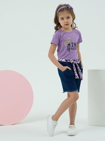 Kids Toddler Girls Summer Clothes Leopard Butterfly Print T-Shirt + Belted Denim Jeans Shorts 3PCS Outfits in Saudi Arabia