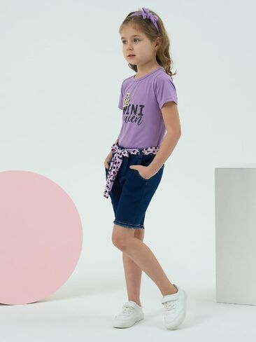 Kids Toddler Girls Summer Clothes Leopard Butterfly Print T-Shirt + Belted Denim Jeans Shorts 3PCS Outfits in Saudi Arabia