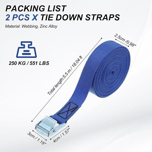 PATIKIL 1" x 18ft Lashing Strap with Buckles, 2 Pcs Cam Buckle Tie Down Straps Adjustable Heavy Duty Secure Cinch Straps Up to 551 lbs for Cargo Kayak Bicycles, Blue in Saudi Arabia