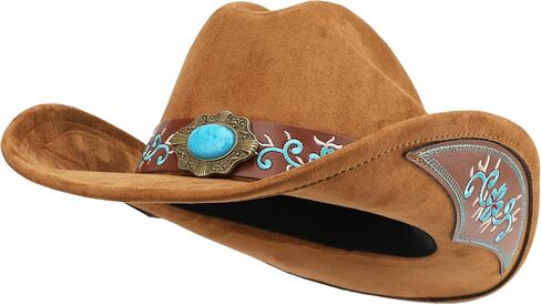 قبعة رعاة البقر الغربية للرجال والنساء ، قبعة رعاة البقر الكبرى الحافة الكبرى مع التطريز in Kuwait