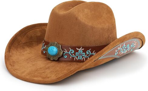 قبعة رعاة البقر الغربية للرجال والنساء ، قبعة رعاة البقر الكبرى الحافة الكبرى مع التطريز in Kuwait