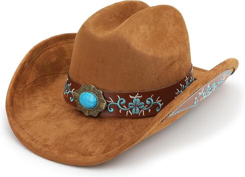 قبعة رعاة البقر الغربية للرجال والنساء ، قبعة رعاة البقر الكبرى الحافة الكبرى مع التطريز in Kuwait