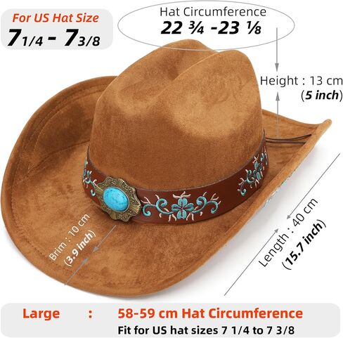 قبعة رعاة البقر الغربية للرجال والنساء ، قبعة رعاة البقر الكبرى الحافة الكبرى مع التطريز in Kuwait