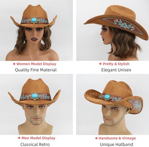 قبعة رعاة البقر الغربية للرجال والنساء ، قبعة رعاة البقر الكبرى الحافة الكبرى مع التطريز in Kuwait