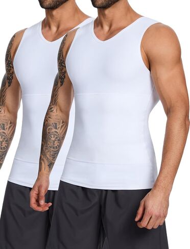 MISS MOLY 2 Pack Gynomastica Tummy Control Undershirt V Neck Compression Shirt for Men Slimming Vest Tank Tops Shapewear in Saudi Arabia