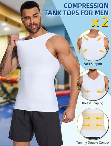 MISS MOLY 2 Pack Gynomastica Tummy Control Undershirt V Neck Compression Shirt for Men Slimming Vest Tank Tops Shapewear in Saudi Arabia