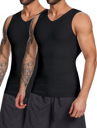 MISS MOLY 2 Pack Gynomastica Tummy Control Undershirt V Neck Compression Shirt for Men Slimming Vest Tank Tops Shapewear in Kuwait