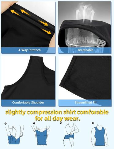 MISS MOLY 2 Pack Gynomastica Tummy Control Undershirt V Neck Compression Shirt for Men Slimming Vest Tank Tops Shapewear in Kuwait