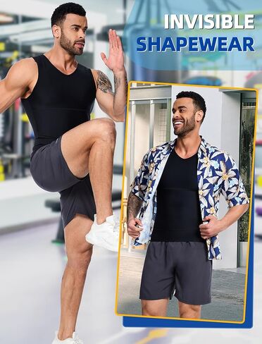 MISS MOLY 2 Pack Gynomastica Tummy Control Undershirt V Neck Compression Shirt for Men Slimming Vest Tank Tops Shapewear in Kuwait