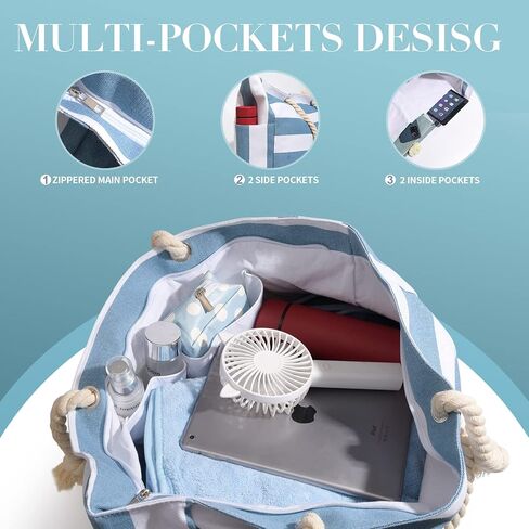Beach Bag for Women Large Waterproof Pool Bag with Zipper, Sandproof Canvas Travel Tote Bags Gifts for Women in Saudi Arabia