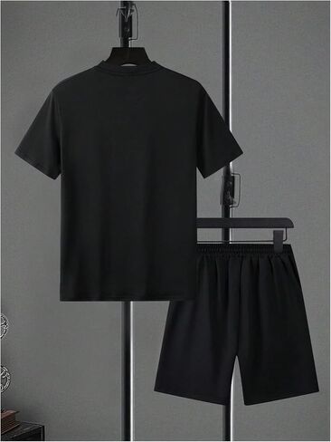 WDIRARA Men's 2 Piece Short Sets Graphic Print Short Sleeve T Shirts and Drawstring Shorts Clothing Set in Saudi Arabia