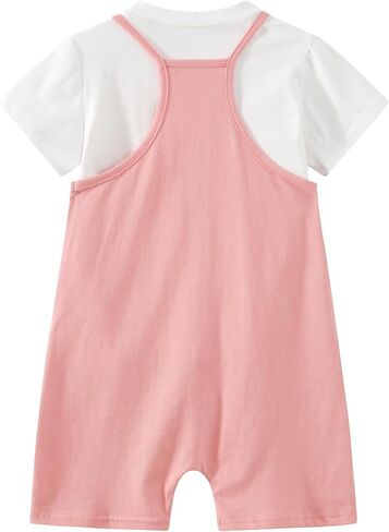 2 PCS Girls Cami Romper Thorts Plemsuit قصيرة مطابقة تي شيرت الأكمام القصيرة للأطفال غير الرسمي ، الصيف ، الشاطئ in Kuwait