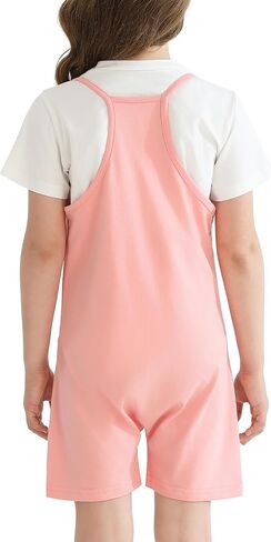 2 PCS Girls Cami Romper Thorts Plemsuit قصيرة مطابقة تي شيرت الأكمام القصيرة للأطفال غير الرسمي ، الصيف ، الشاطئ in Kuwait