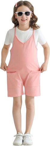 2 PCS Girls Cami Romper Thorts Plemsuit قصيرة مطابقة تي شيرت الأكمام القصيرة للأطفال غير الرسمي ، الصيف ، الشاطئ in Kuwait