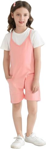 2 PCS Girls Cami Romper Thorts Plemsuit قصيرة مطابقة تي شيرت الأكمام القصيرة للأطفال غير الرسمي ، الصيف ، الشاطئ in Kuwait