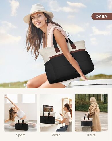 LOVEVOOK Tote Bag for Women,Light Puffer Tote Bag with Multi-pockets,Stylish Carry on Laptop Bags for Daily,Travel,Work,Gym in Kuwait