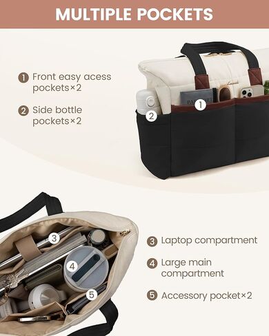 LOVEVOOK Tote Bag for Women,Light Puffer Tote Bag with Multi-pockets,Stylish Carry on Laptop Bags for Daily,Travel,Work,Gym in Kuwait