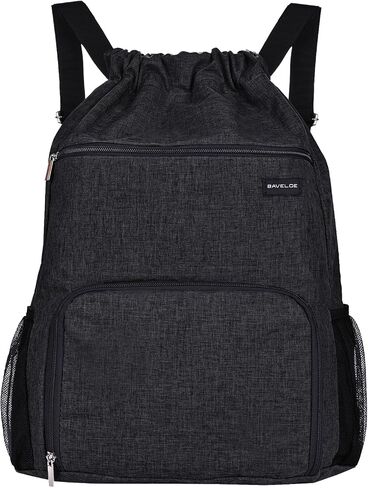 Drawstring Backpack with Wet Pocket & Shoe Compartment, Water-Resistant Sports Gym Swim String Bag for Women Men(Black) in Saudi Arabia