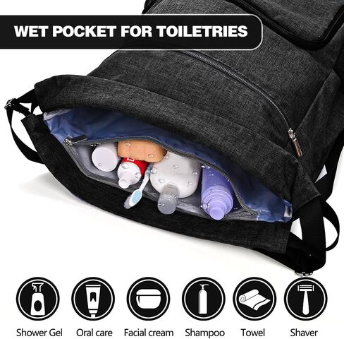 Drawstring Backpack with Wet Pocket & Shoe Compartment, Water-Resistant Sports Gym Swim String Bag for Women Men(Black) in Saudi Arabia