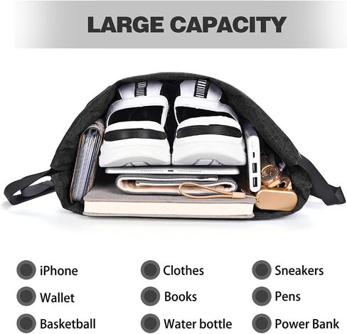 Drawstring Backpack with Wet Pocket & Shoe Compartment, Water-Resistant Sports Gym Swim String Bag for Women Men(Black) in Saudi Arabia