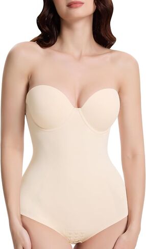 Decorus Seamless Strapless Shapewear Bodysuit - Tummy Control Sculpt Body Shaper : Cupped with Removable Straps in Kuwait