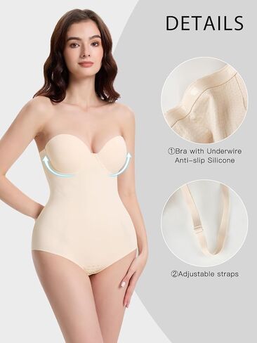 Decorus Seamless Strapless Shapewear Bodysuit - Tummy Control Sculpt Body Shaper : Cupped with Removable Straps in Kuwait