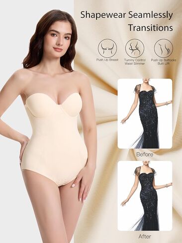 Decorus Seamless Strapless Shapewear Bodysuit - Tummy Control Sculpt Body Shaper : Cupped with Removable Straps in Kuwait