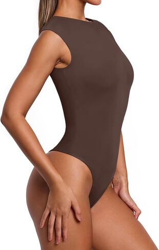 PINKMSTYLE Womens Crew Neck Sleeveless Bodysuit Double Lined Stretchy Fitted Basic Thong Body suit Tank Tops in Kuwait