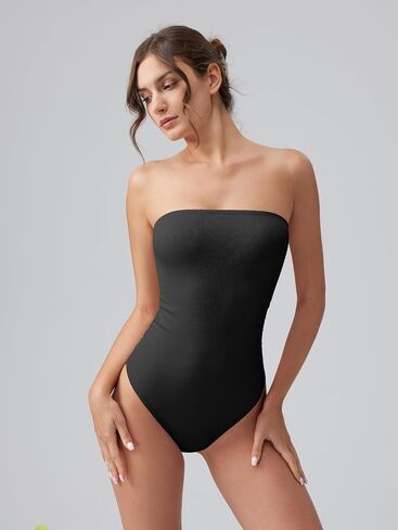 OQQ Womens Tube Bodysuits Strapless Basic Sleeveless Ruched Stretch Classic-Fit Tops Sexy Bodysuits in Saudi Arabia