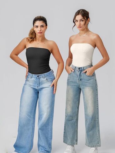 OQQ Womens Tube Bodysuits Strapless Basic Sleeveless Ruched Stretch Classic-Fit Tops Sexy Bodysuits in Saudi Arabia