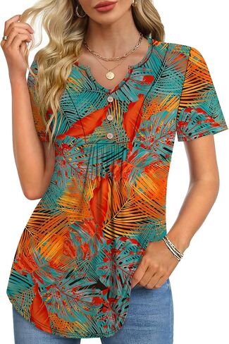 Wiholl Women Summer Tops Short Sleeve Tirts v Beck Button Button Dary Dishal Plateed Blouses Outfits in Kuwait