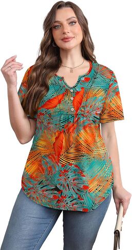Wiholl Women Summer Tops Short Sleeve Tirts v Beck Button Button Dary Dishal Plateed Blouses Outfits in Kuwait