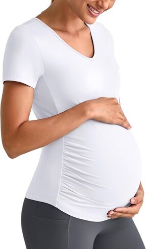 G4Free Lightweight Maternity Shirts Short Sleeve V Neck Pregnancy Workout Tops Side Ruched Stretchy Yoga Lounge Tees in Saudi Arabia
