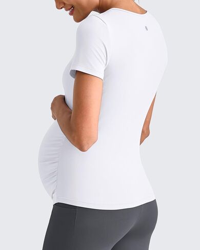 G4Free Lightweight Maternity Shirts Short Sleeve V Neck Pregnancy Workout Tops Side Ruched Stretchy Yoga Lounge Tees in Saudi Arabia