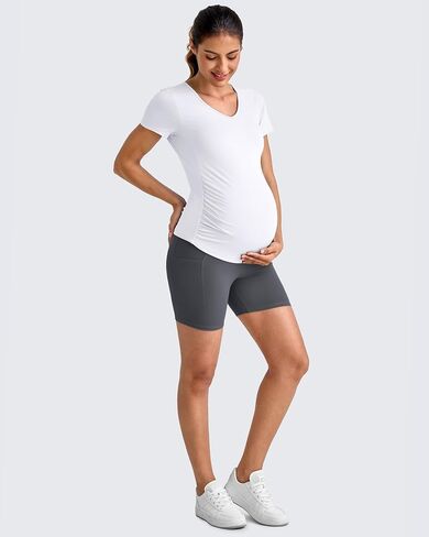 G4Free Lightweight Maternity Shirts Short Sleeve V Neck Pregnancy Workout Tops Side Ruched Stretchy Yoga Lounge Tees in Saudi Arabia