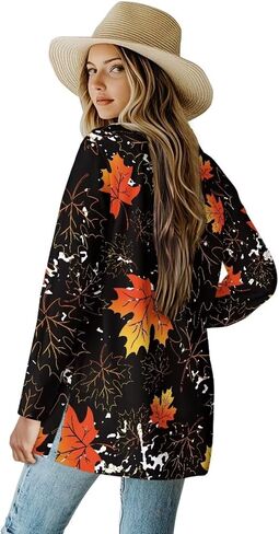 Fall Maple Leaf Cardigan Sweaters for Women Long Sleeve Cardigan Soft Drape Open Front Dusters V-Neck Jackets Dressy in Saudi Arabia