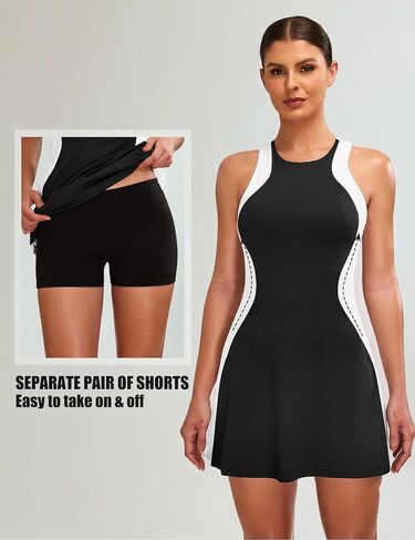 Blooming Jelly Women Tennis Dress Casual Athletic Color Block Outfit Racerback Built in Bra Golf Separate Shorts with Pocket in Saudi Arabia