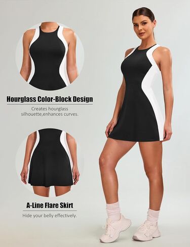 Blooming Jelly Women Tennis Dress Casual Athletic Color Block Outfit Racerback Built in Bra Golf Separate Shorts with Pocket in Saudi Arabia