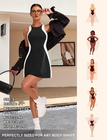 Blooming Jelly Women Tennis Dress Casual Athletic Color Block Outfit Racerback Built in Bra Golf Separate Shorts with Pocket in Saudi Arabia