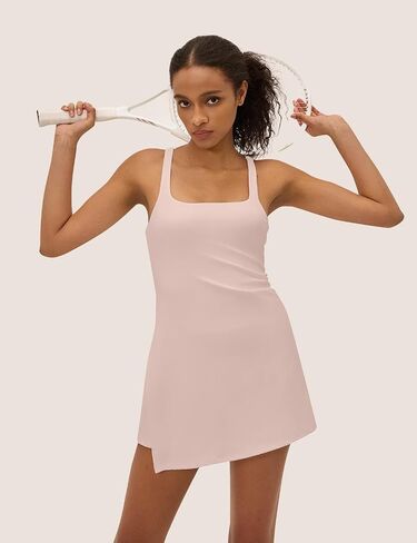 Womens Tennis Dress with Built in Shorts Square Neck Racerback Athletic Dress Workout Golf in Saudi Arabia