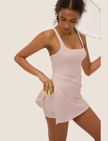 Womens Tennis Dress with Built in Shorts Square Neck Racerback Athletic Dress Workout Golf in Saudi Arabia