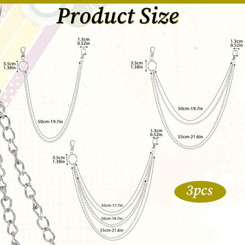 3 Pieces Jeans Chains Wallet Chain Pants Chain, Belt Chain Hip Hop Punk Jeans Chain Silver Pocket Chain Metal Belt Chain Biker Trouser Chain Goth Accessories for Women Men in Saudi Arabia