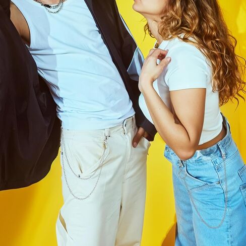 3 Pieces Jeans Chains Wallet Chain Pants Chain, Belt Chain Hip Hop Punk Jeans Chain Silver Pocket Chain Metal Belt Chain Biker Trouser Chain Goth Accessories for Women Men in Saudi Arabia
