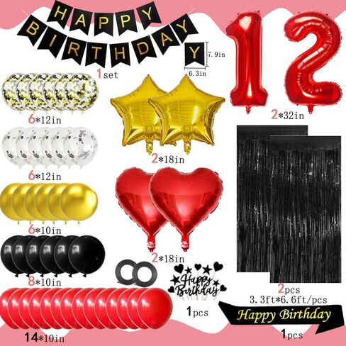 Red 21 عيد ميلاد ديكورات عيد ميلاد سعيد كعكة الكعكة Topper Sash Black Fringe Stertains Heart Star Number 21 بالونات بالونات لحفلة 21 أو 12 عامًا in Saudi Arabia