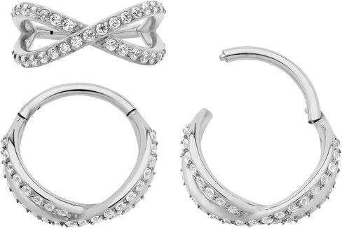 365 Sleepers 316L Surgical Steel Hypoallergenic 16G Double Twist Gem Septum Jewelry Hinged Segment Ring Body Piercing Hoop Lip Rings Helix Cartilage Rook Sleeper Earrings 8mm – 10mm in Saudi Arabia