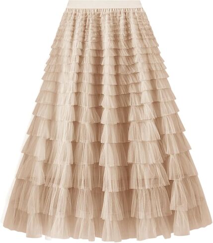 Women's Layered Tulle Skirts A Line Ruffle High Waisted Mesh Long Maxi Skirt Petticoat in Kuwait