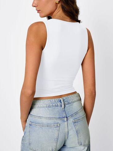 Trendy Queen Womens Tank Tops مزدوجة المصطف على محصولك ، الخروج من Camisole Summer Fashion Basic Soft Spring Complements 2025 in Kuwait