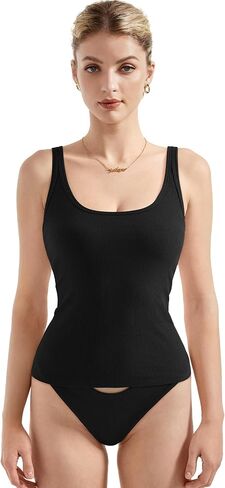 SUUKSESS Women Padded Ribbed Long Tank Tops Summer Going Out Basic Scoop Neck Cami Tops in Saudi Arabia
